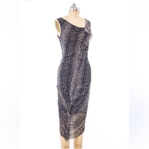 JEAN PAUL GAULTIER RUFFLED NET DRESS Snakeskin Print Mesh Sz M